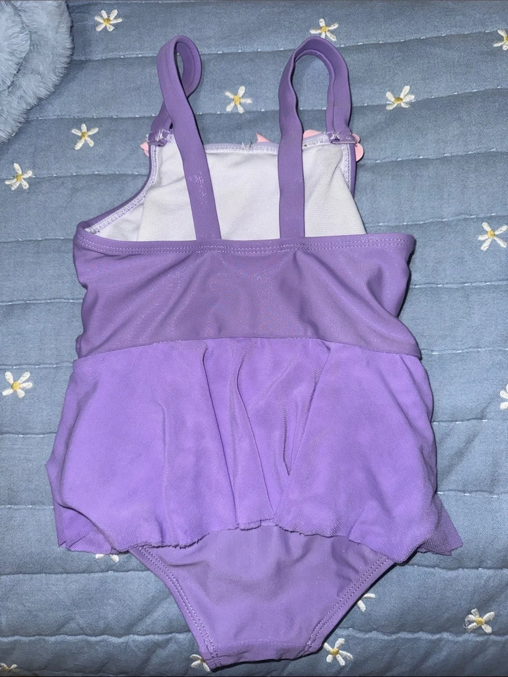 RuffleButts Rapunzel Purple One-Piece Swimsuit with Pink Floral Trim